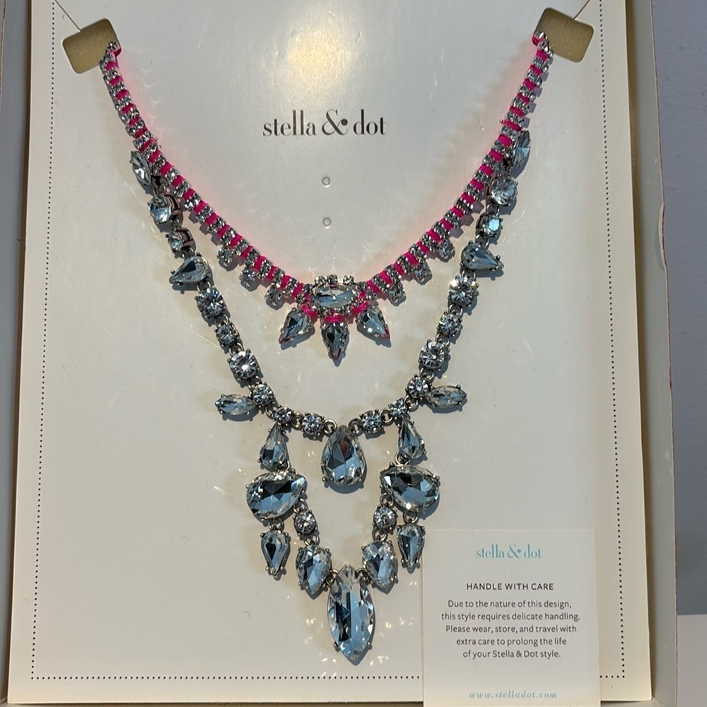 Stella & Dot NIB Statement Necklace Rhinestone - The Neon Dream